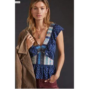 Anthropologie Let Me Be Ruffled Patchwork Top 2X NWT
